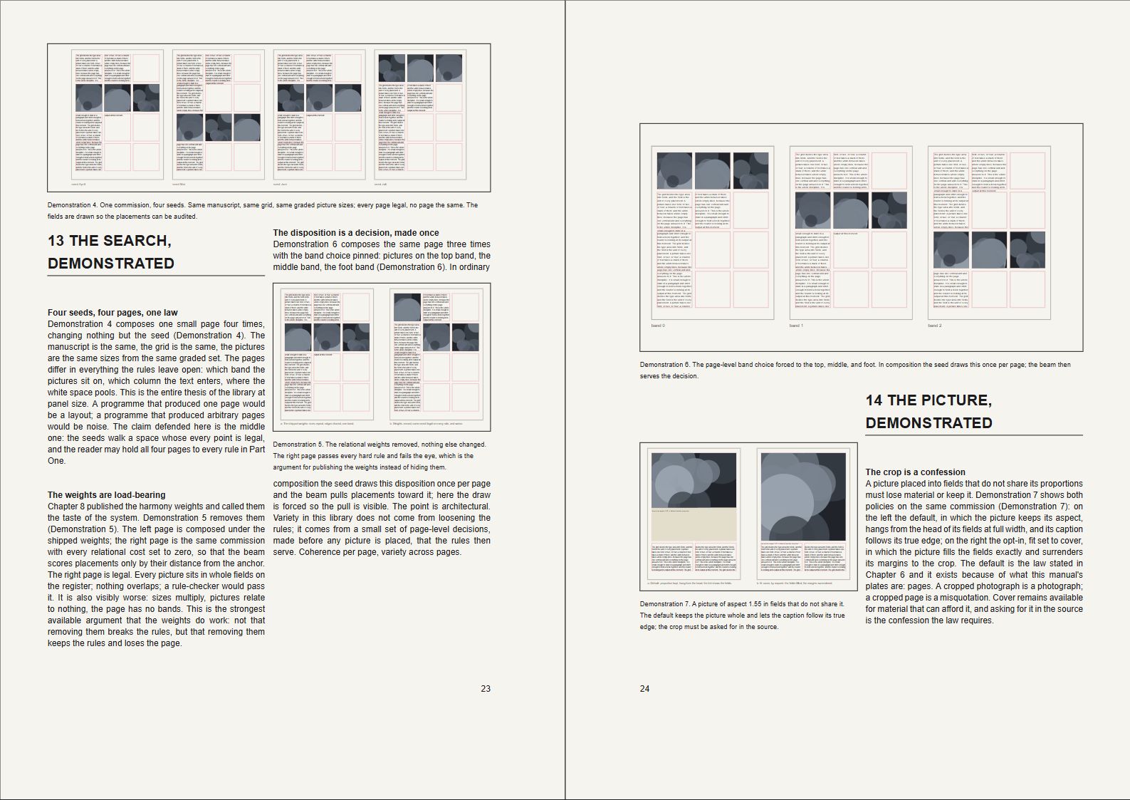A spread from THE GEVIERT MANUAL: two facing A4 pages with plates on the modular grid.